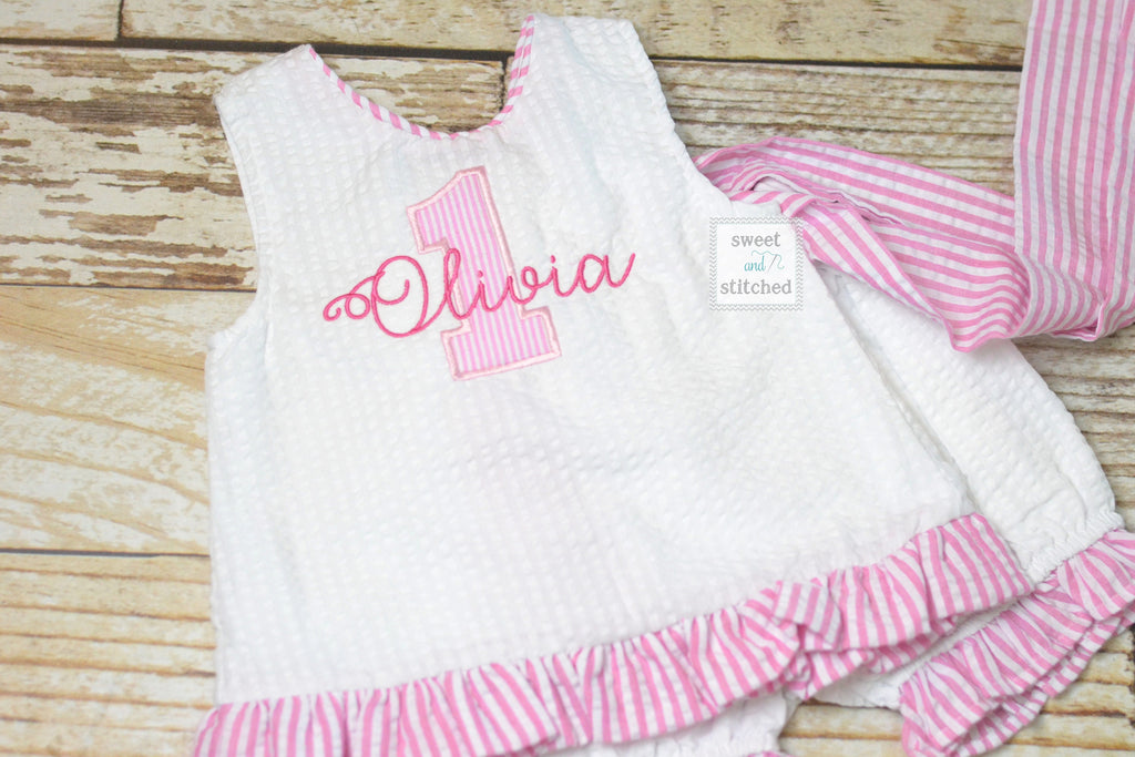 Baby girl swing back bloomer set, 1st birthday outfit, Monogrammed cake smash outfit, baby bloomer set, 1st birthday outfit