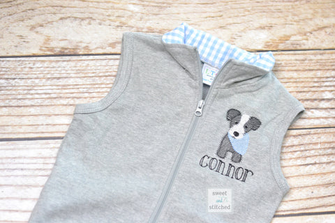 Monogrammed Boys puppy dog outfit, boys puppy dog vest, boys fall outfit, dog 1st birthday outfit