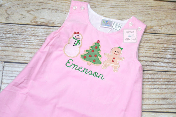 Girls light Pink Corduroy Christmas dress - Monogrammed Pink jumper dress dress- Gingerbread christmas dress