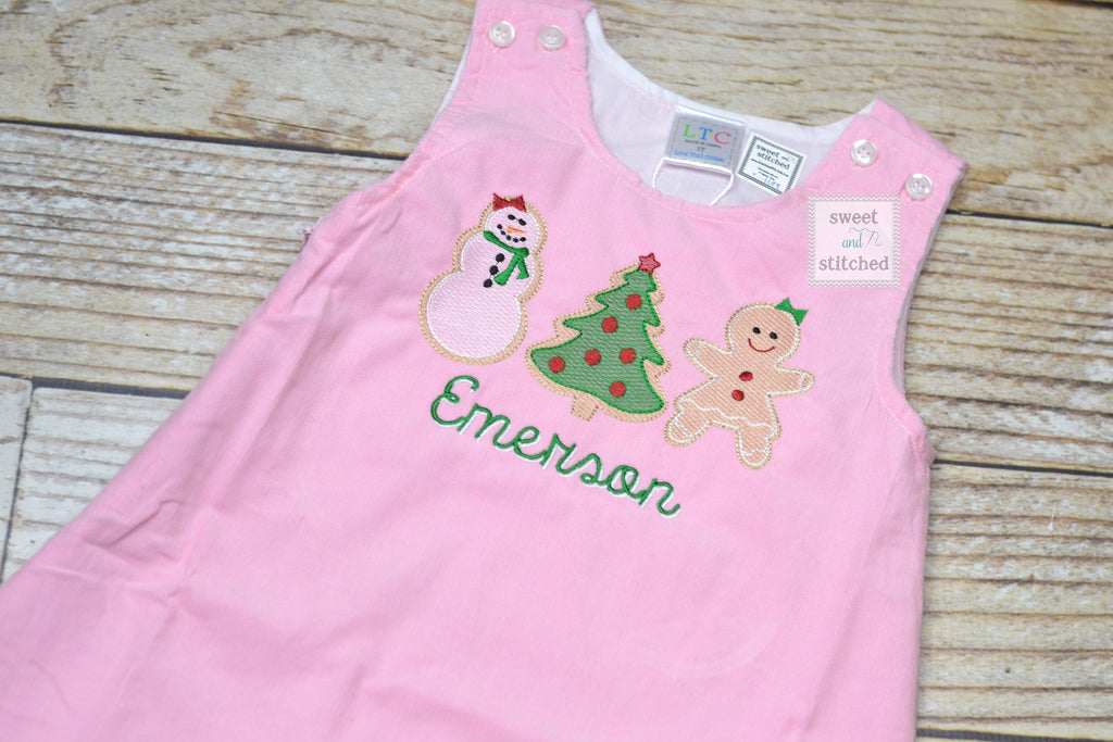 Girls light Pink Corduroy Christmas dress - Monogrammed Pink jumper dress dress- Gingerbread christmas dress
