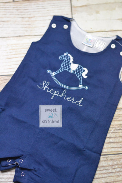 Monogrammed baby boy rocking horse jon jon, baby boy outfit with carousel design, summer outfit, rocking horse cake smash outfit