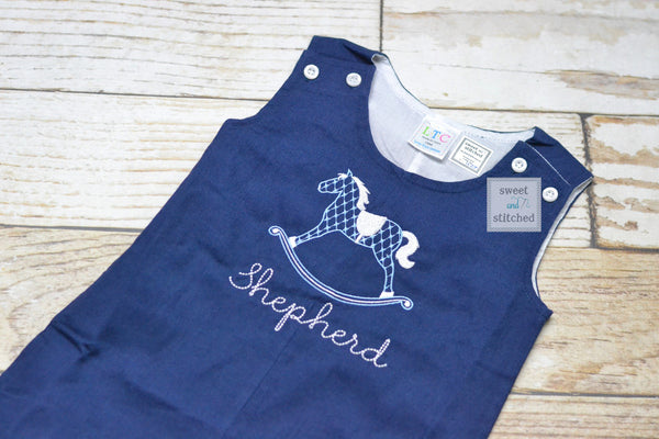 Monogrammed baby boy rocking horse jon jon, baby boy outfit with carousel design, summer outfit, rocking horse cake smash outfit