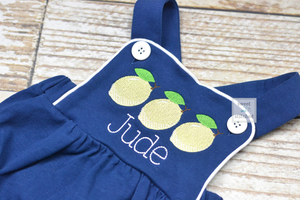 Monogrammed baby boy cake smash outfit, lemon themed 1st birthday romper, boys summer outfit, cake smash outfit, lemonade birthday