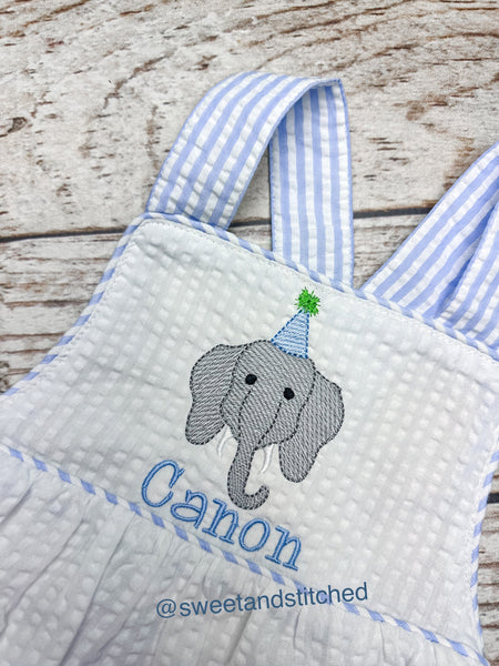 Monogrammed baby boy elephant birthday outfit, elephant 1st birthday cake smash outfit